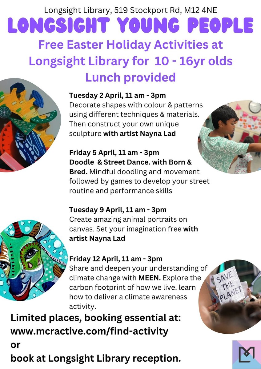 Easter @MancLibraries Longsight Library! Free activities for 10- 16 yr olds Booking essential.