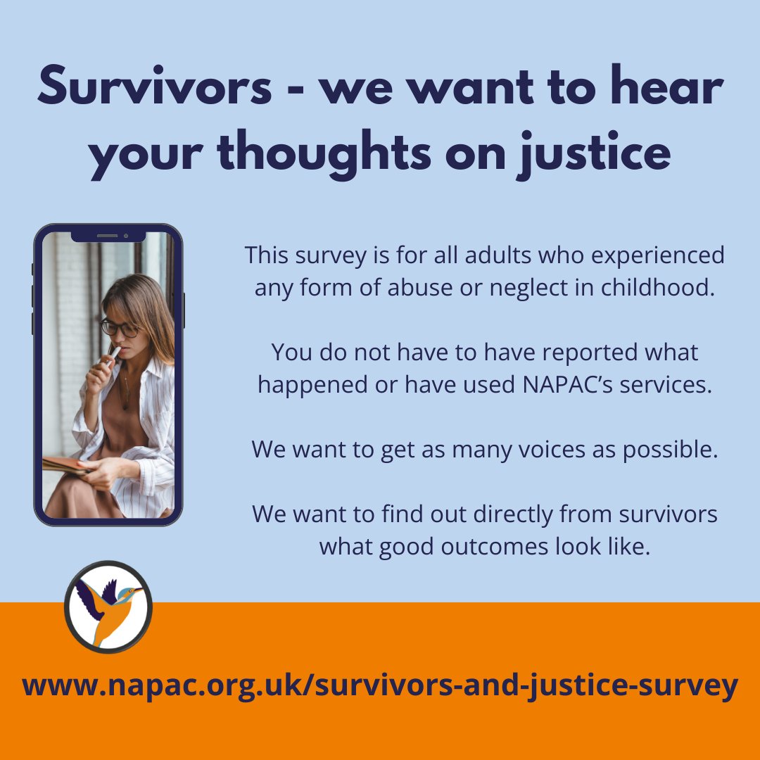 Our Survivors and Justice survey closes this Thursday 28th March at midnight. If you feel ready to give your thoughts, the anonymous survey can be taken here: tinyurl.com/emc7kkxk Please share, as we want to hear from as many survivors as possible. #YouAreNotAlone