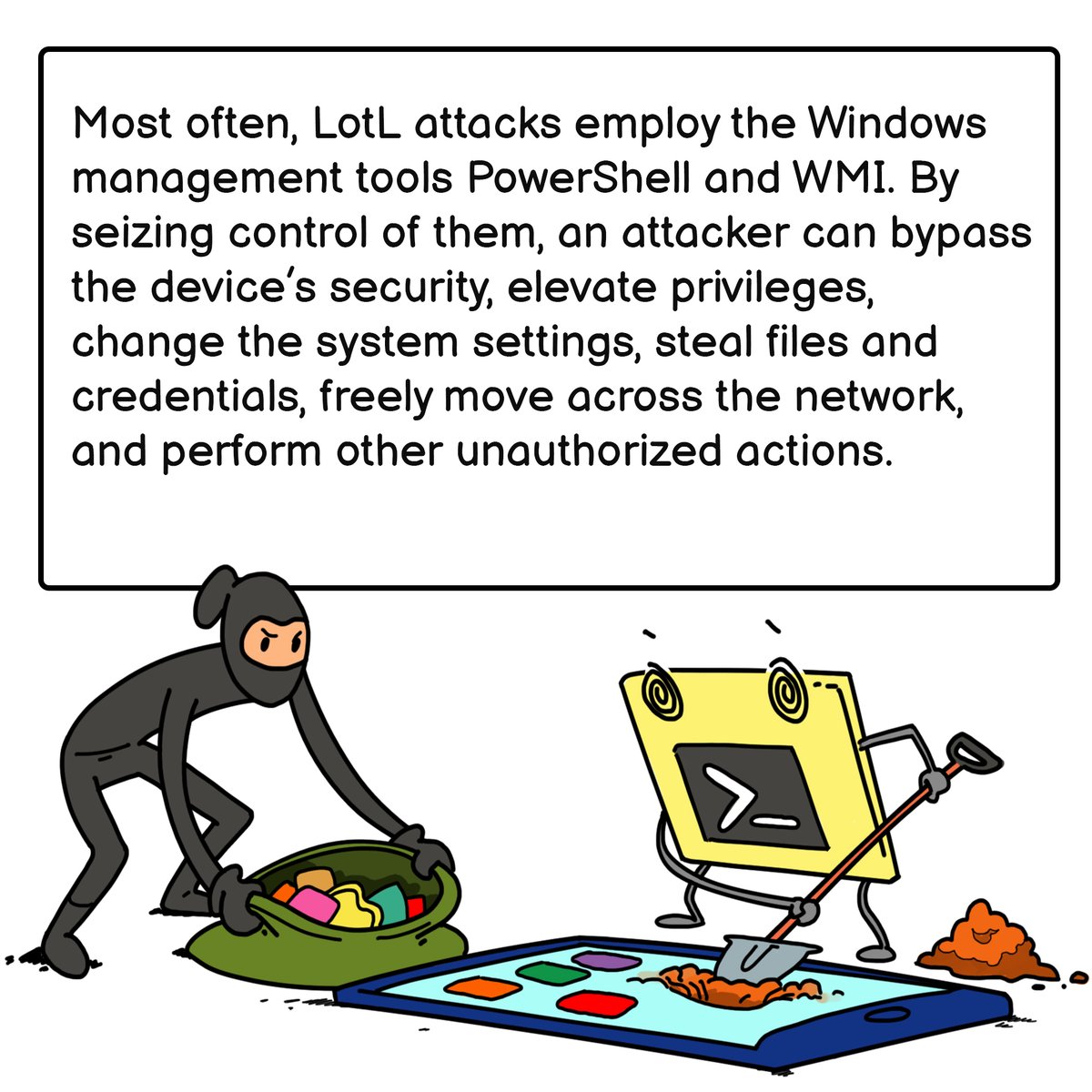 kaspersky's tweet photo. Living off the land (#LotL) means surviving on what you can forage, hunt, or grow in nature.
So what are the dangers of a #LotLattacks? We'll tell you: is that they do not leave any traces behind!! โ๏ธ๐ค
Learn more hereโ https://t.co/MZtlEqq3kr https://t.co/IXJXGDzUfA