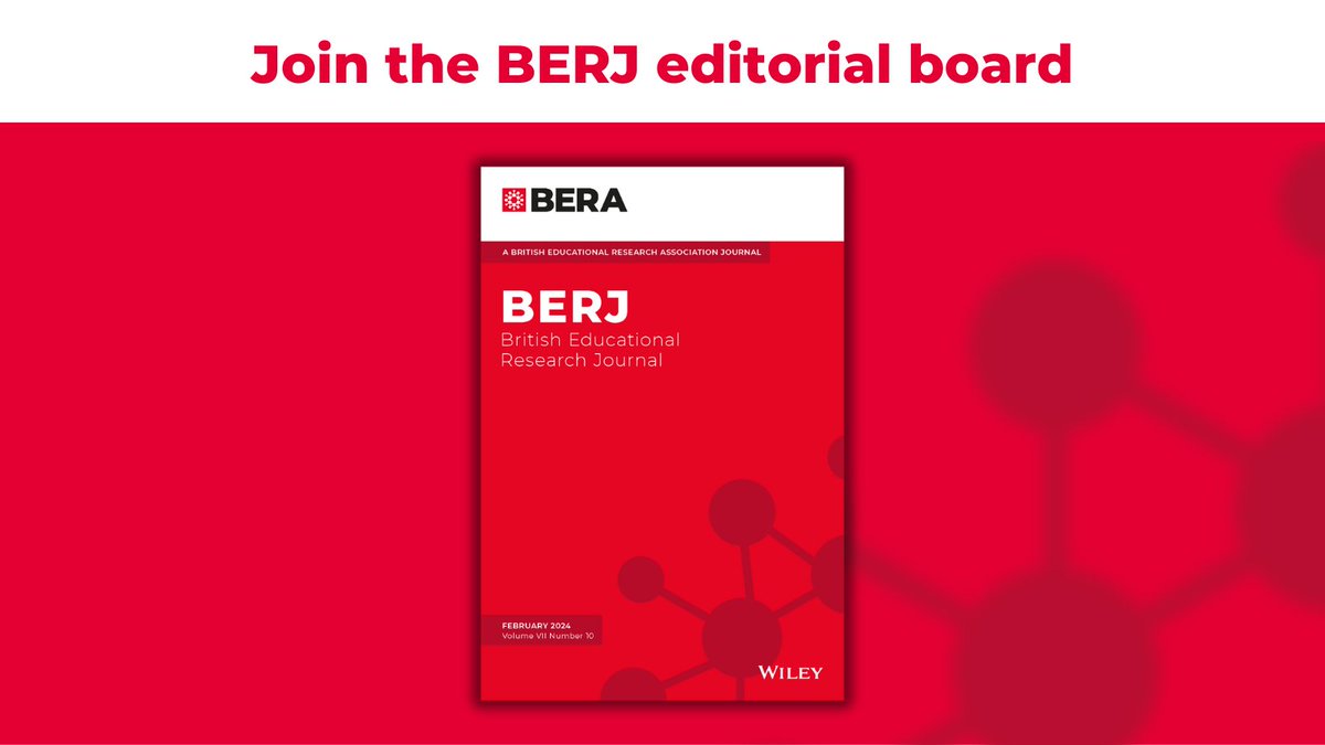 📣 Join the BERJ editorial board BERA’s international peer-reviewed journal, the British Educational Research Journal (@BERJ_Editors), is seeking new members to join its editorial board. Apply by 8 April 2024 Find out more and apply here: bera.ac.uk/opportunity/jo…