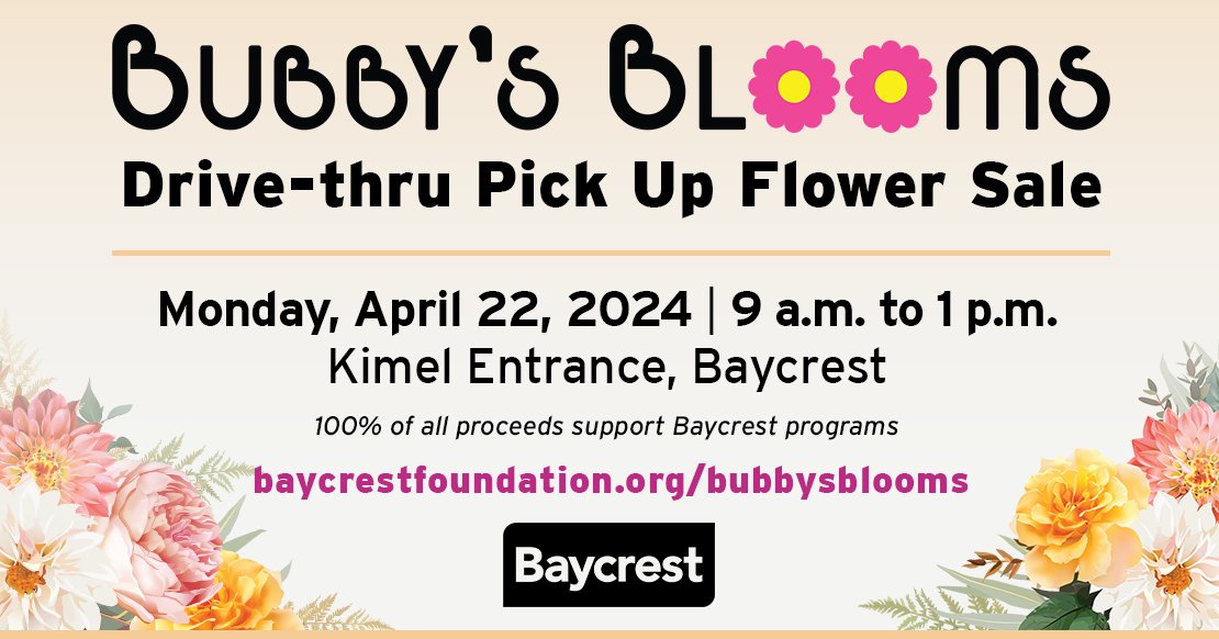 Pre-order a bouquet from Bubby’s Blooms in time for Passover! Order by April 19 at baycrestfoundation.org/BubbysBlooms OR place your order by phone, please call 416-785-2500 ext. 5180 100% of proceeds support Baycrest programs that enrich the lives of aging adults at Baycrest.