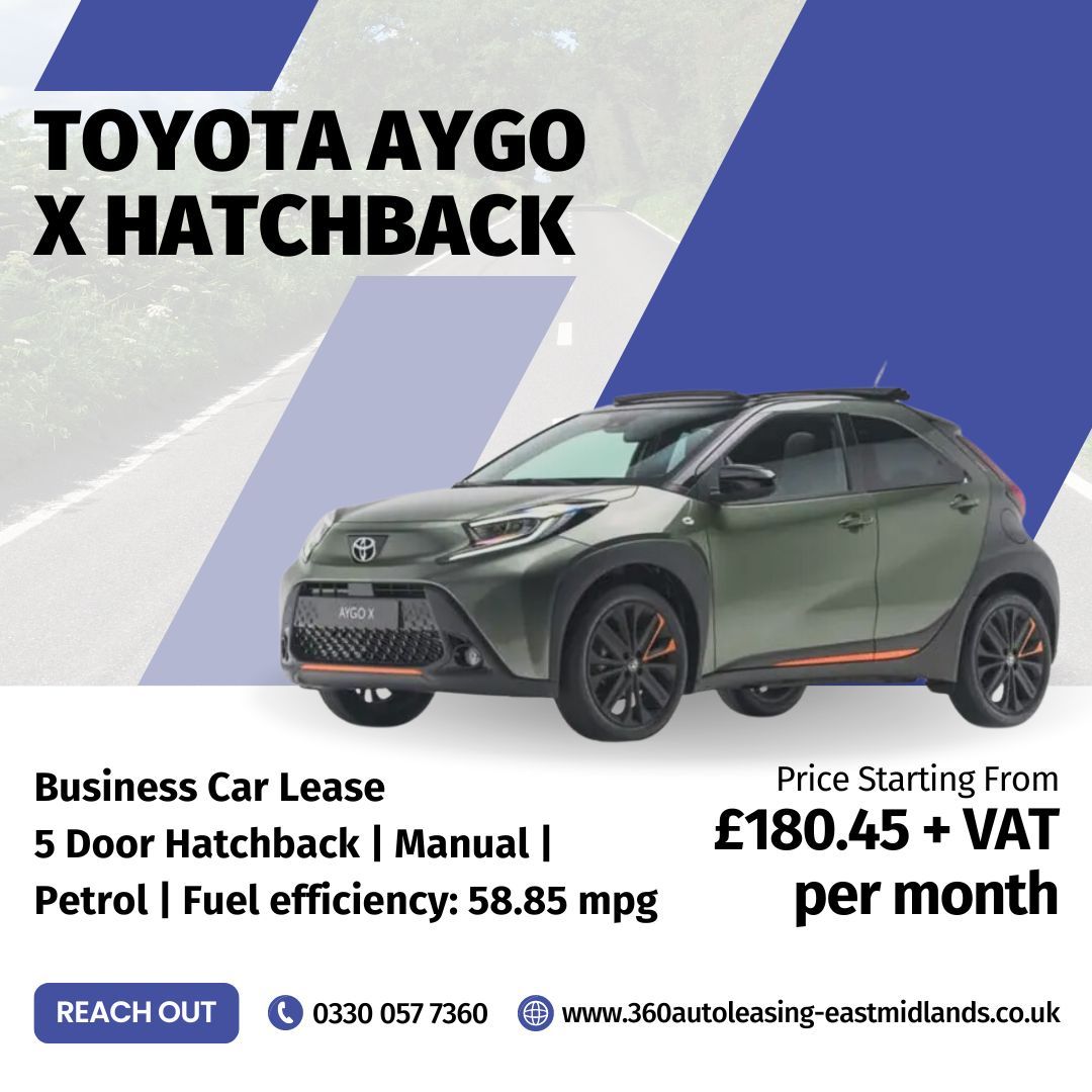 360AutoLEICS's tweet image. Looking for a stylish ride for your business? Check out our deal on the #Toyota #AygoX Hatchback!  

📅 Contract length: 48 months 
🔒 Initial rent: 12 months 
🛣️ Mileage: 8,000 miles per annum  

Contact us ⬇️  
📞 0330 057 7360 
🔎 360autoleasing-eastmidlands.co.uk