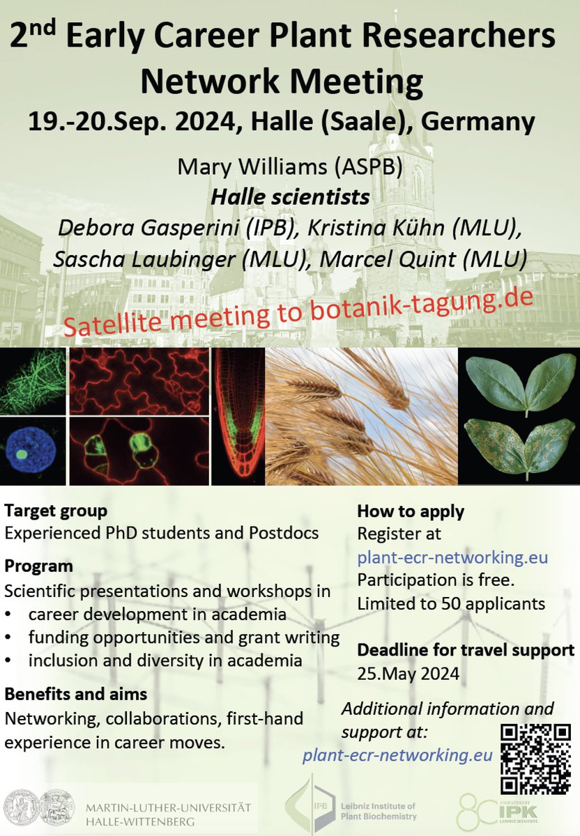 Excited to announce the 2nd Early Career Network Meeting, a satellite event of this year's Botanik-Tagung @BT2024DBG 🌿 We're honored to have @PlantTeaching as our guest speaker. A unique opportunity for early career scientists to connect and collaborate plant-ecr-networking.eu