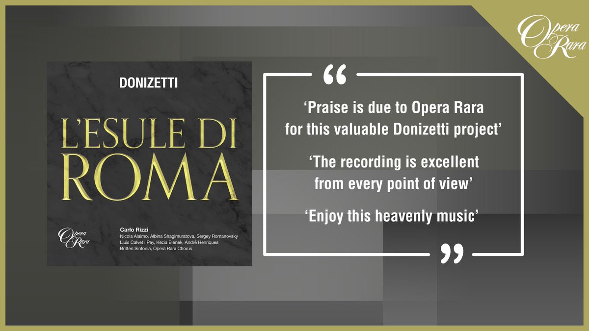 'Enjoy this heavenly music' - have you heard our latest recording of Donizetti's L'esule di Roma yet? We're grateful for all the international reviews we've received so far 🙏 @CarloRizziMusic conducts @BrittenSinfonia - check out our YouTube to 🎧: ow.ly/heng50R20Sx
