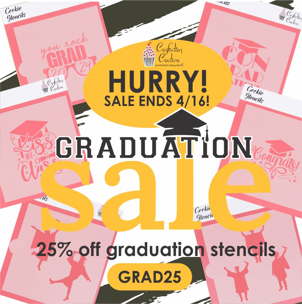 🎓⭐25% off Graduation Cake and Cookie Stencils from Confection Couture Stencils and Designer Stencils. Use code GRAD25 at checkout! #cookiestencils #cakestencils #confectioncouturestencils #designerstencils 

Shop Now:
confectioncouturestencils.com/collections/gr…