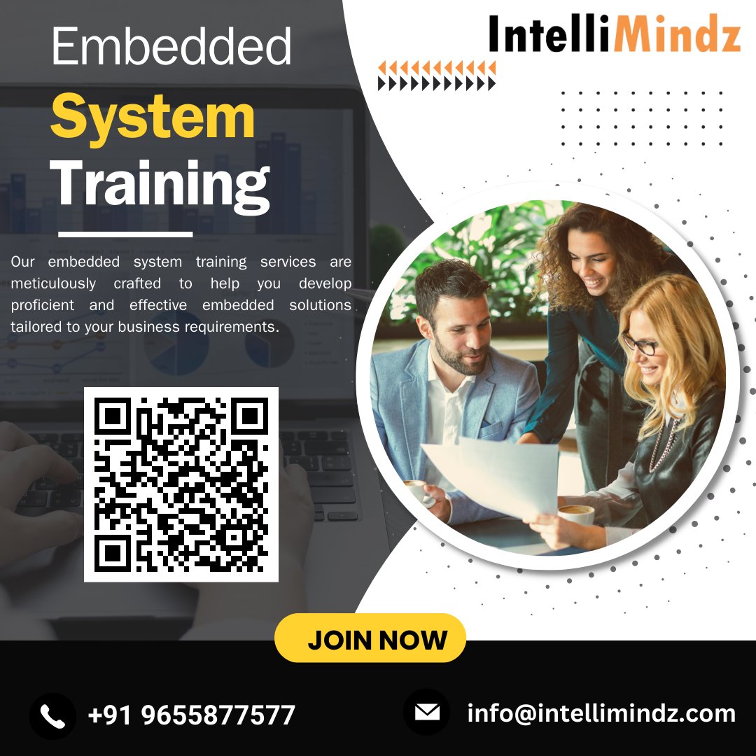 Elevate your skills with IntelliMindz's embedded system training. Master the art of developing efficient solutions for your business needs! 
More Info:bit.ly/3SuLBfs
☎️+91 9655877677        
☎️wa.link/9ijqez
#EmbeddedSystems #Training