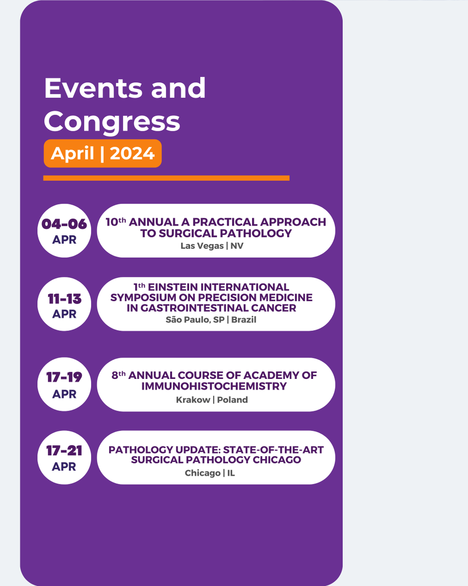 MDplusApp's tweet photo. Our #pathology #events alert for the month of April has arrived! Swipe over, learn about the most relevant debates in the field, and become a professional who makes #scientific updates a habit in your #medical practice.

#pathology #mdplus #pathologyevents https://t.co/pSuqABtq20