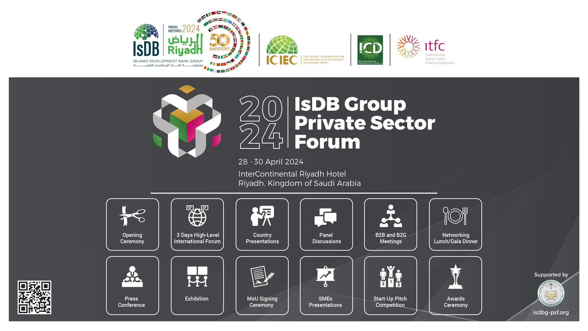 Discover the key functions of the IsDB Group Private Sector Forum 2024! Organized by @ICIEC_IDB, @ICD_PS, @ITFCCORP, and @IsDBGTHIQAH. Join Us: isdbg-psf.org