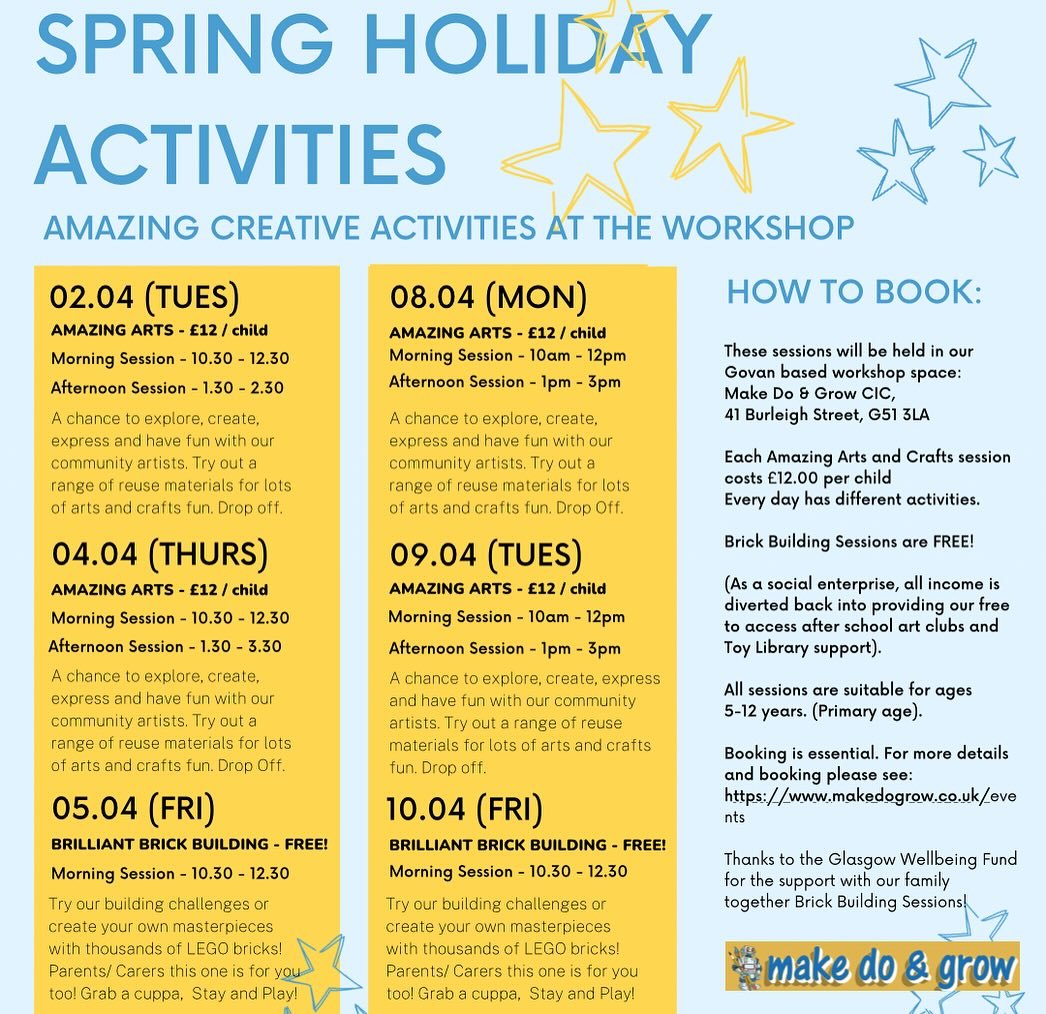 There are some great spring holiday activities available from <a href="/makedogrow/">Make Do & Grow CIC</a> Tues 01 - Fri 10 Apr!