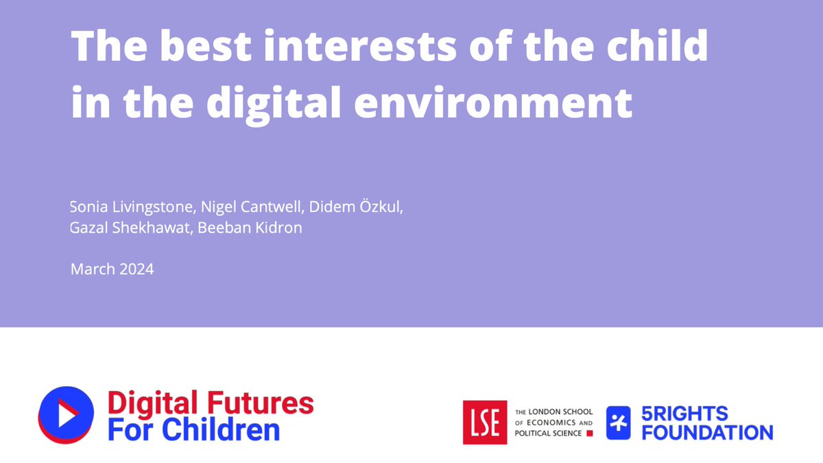 🌟Our joint #DigitalFutures4Children centre with @MediaLSE has just released the 'Best Interests of the Child in the Digital Environment' report!🌟

It highlights how “best interests” are often misunderstood, and how, when, and who determines them  

📚: 5rightsfoundation.com/in-action/when…