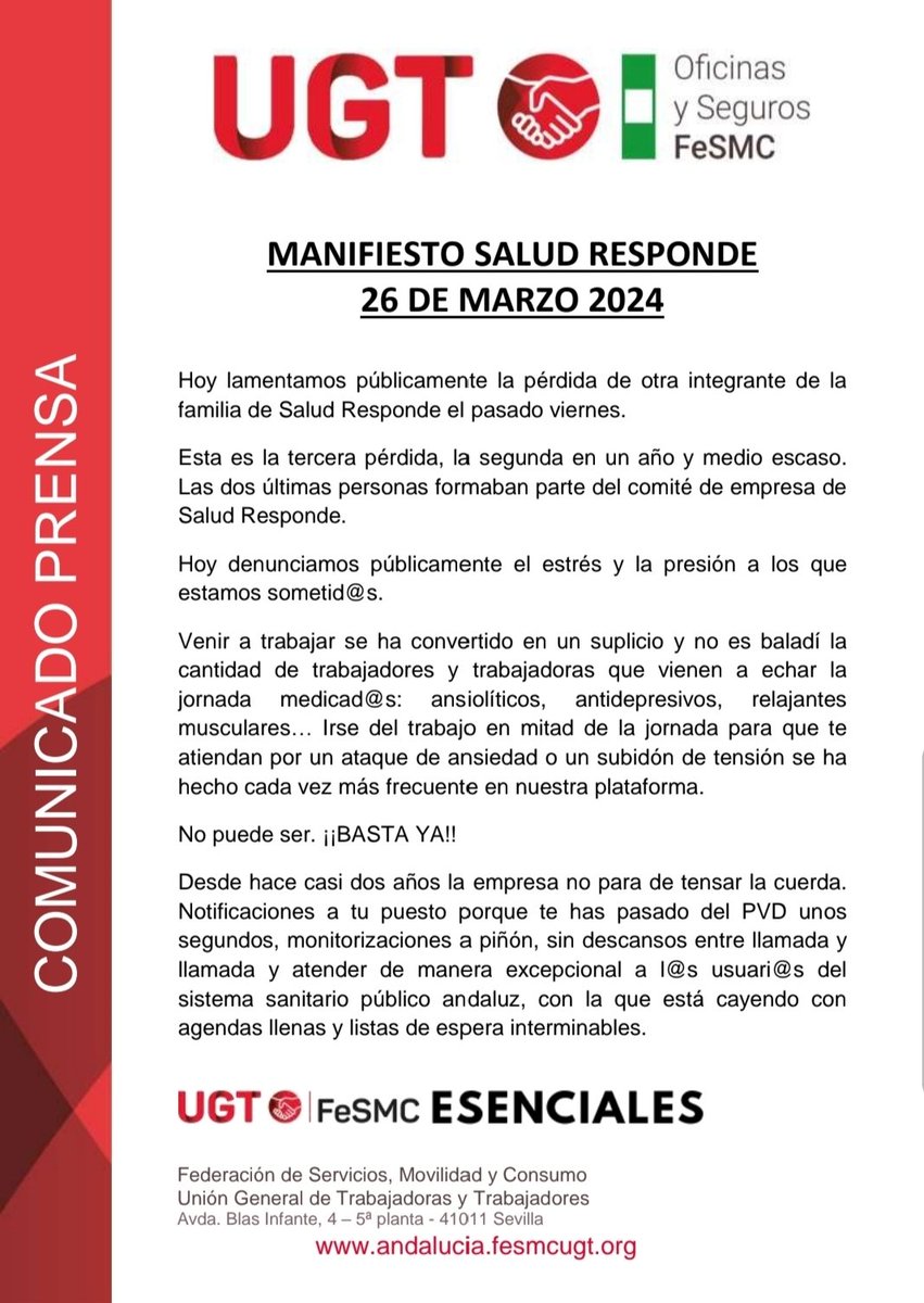 elvirula_'s tweet photo. 🔴 Hoy denunciamos públicamente en #SaludResponde #Andalucía la "tortura china" que sufrimos por parte de la empresa que gestiona el servicio, con el beneplácito de la #JuntaAndalucía que se hace "la longui".

#BastaYA #AsíNO #somospersonas https://t.co/oL6JCljZkW