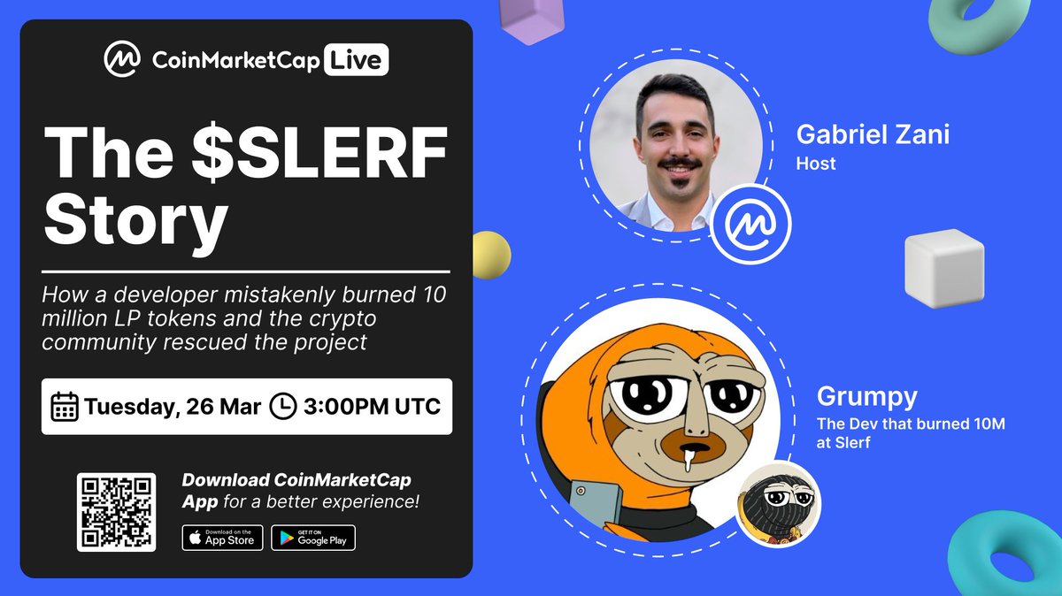 🎙️ CMC Live: The $SLERF Story 

📍 Tune in: coinmarketcap.com/community/post…

Grumpy A.K.A. "the dev that burned 10M" will join us to share the <a href="/Slerfsol/">Slerf</a> story from his point of view, along with info on presale, token burn/launch &amp; future plans for the #SLERF community. 

See you there!