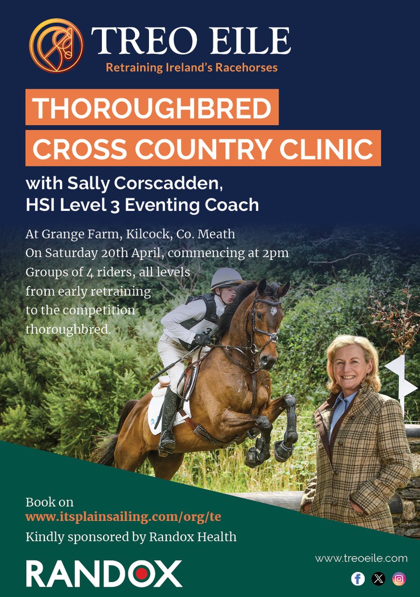 Our next Randox Health Clinic takes place on 20th April at Grange Farm - just two spaces remaining! Book your space at itsplainsailing.com/org/te #treoeile #thoroughbred #racehorsetoridinghorse