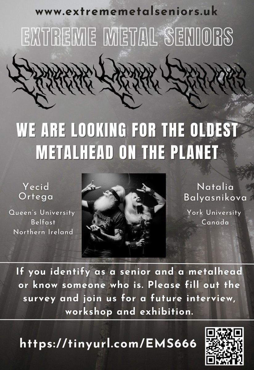 We are launching our official survey for our (post) sociolinguistic project to find out the oldest extreme metalhead on the planet @_balyasnikova. Please help us share the information with your peers or anyone who might be interested. tinyurl.com/EMS666