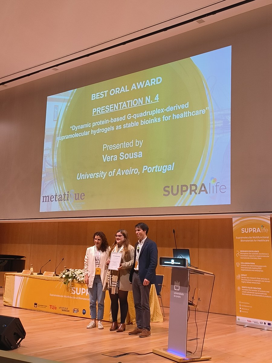 Metatissue (@metatissue1) on Twitter photo Congratulations to <a href="/VeraSousaBq/">Vera Sousa</a> for winning "Best oral presentation Award" sponsored by <a href="/metatissue1/">Metatissue</a> at <a href="/SupraLife_EU/">SupraLife</a>! 🎉🏆
The dedication of all presentations was truly commendable! Congratulations to you all! 👏
#SupraLifeEU #BestPresentationAward Congratulations to <a href="/VeraSousaBq/">Vera Sousa</a> for winning "Best oral presentation Award" sponsored by <a href="/metatissue1/">Metatissue</a> at <a href="/SupraLife_EU/">SupraLife</a>! 🎉🏆
The dedication of all presentations was truly commendable! Congratulations to you all! 👏
#SupraLifeEU #BestPresentationAward