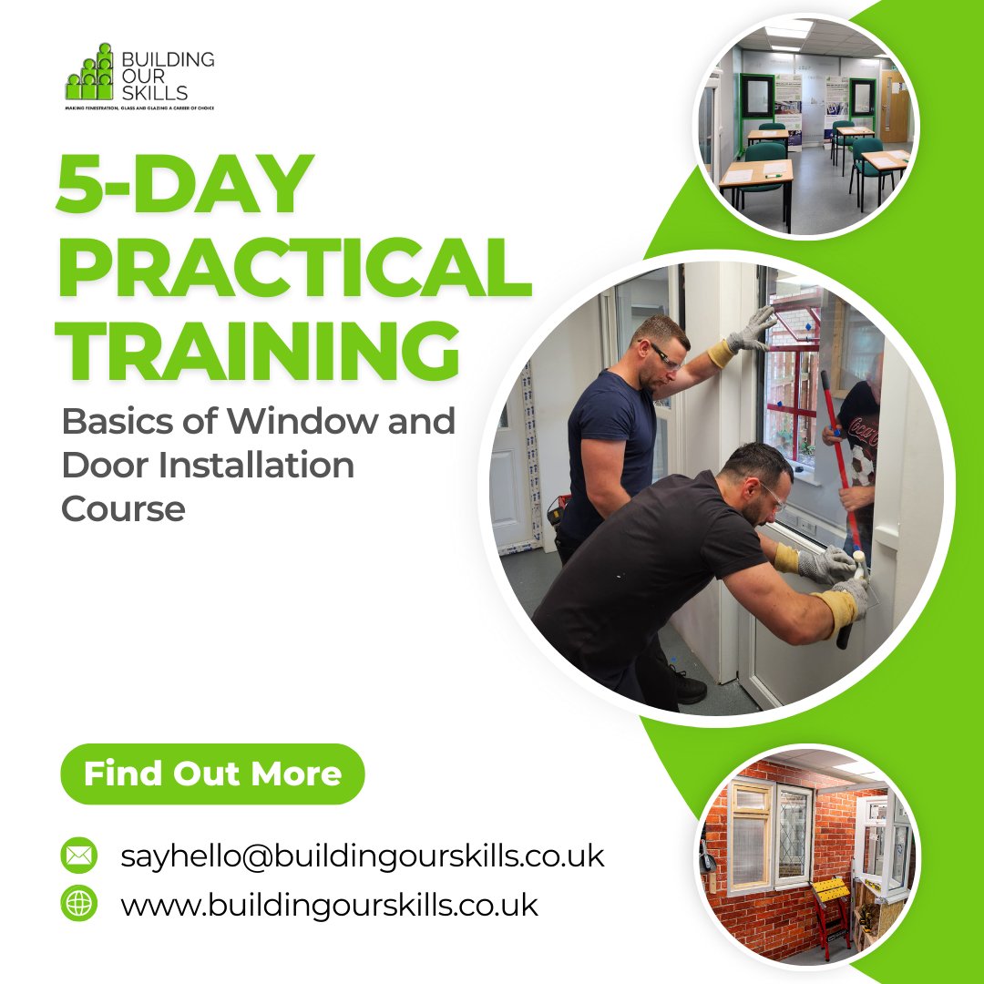 New to Window and Door Installation? Want to learn through #practicaltraining? Why not check out our 5-day Basics of Window and Door Installation Course, it could be perfect for you! ✉️sayhello@buildingourskills.co.uk #BuildingOurSkills #Glass #Glazing #Fenestration