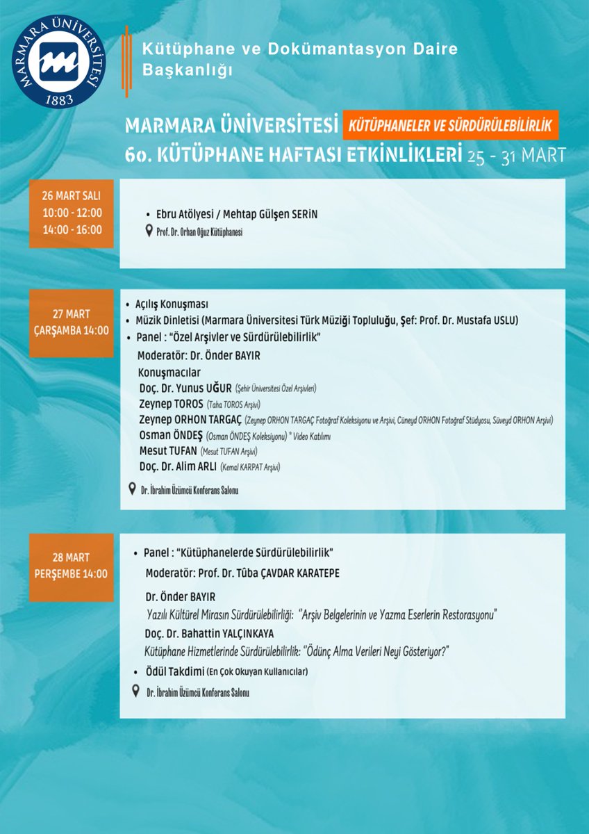 60. Kütüphane Haftası Etkinlikleri 📅25-31 Mart 2024 marmara.edu.tr/event/60-kutup…