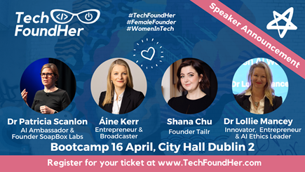 The countdown is on for @TechFoundHer Bootcamp 2024. Supported by Dublin City Council, this all-day event brings together trailblazing women #tech founders from across the island of Ireland along with early stage #founders and #funders. Don't miss out, register today:…