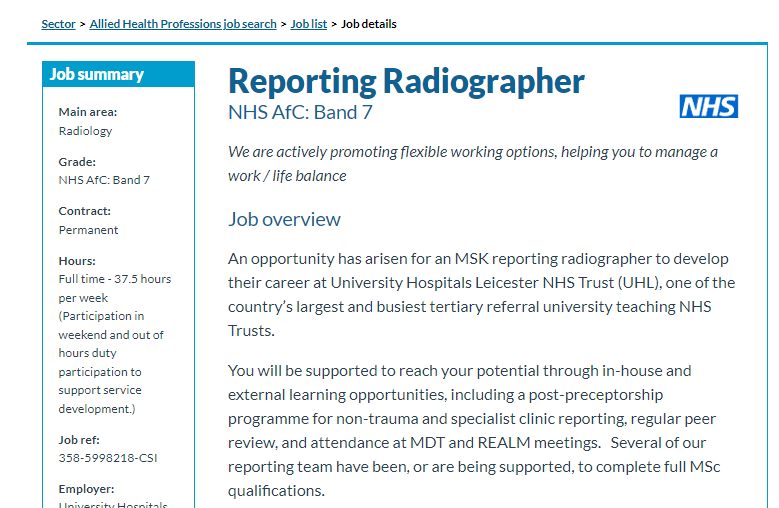 Two weeks left to apply for this Reporting Radiographer post here at UHL offering career development opportunities, flexible working and brilliant peer support.