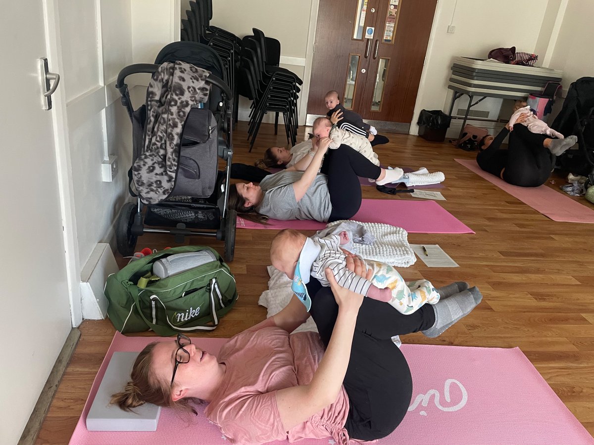 Flying babies in my postnatal class today! Tummy time for babies, lower back relief for Mums, bonding and giggles for both.