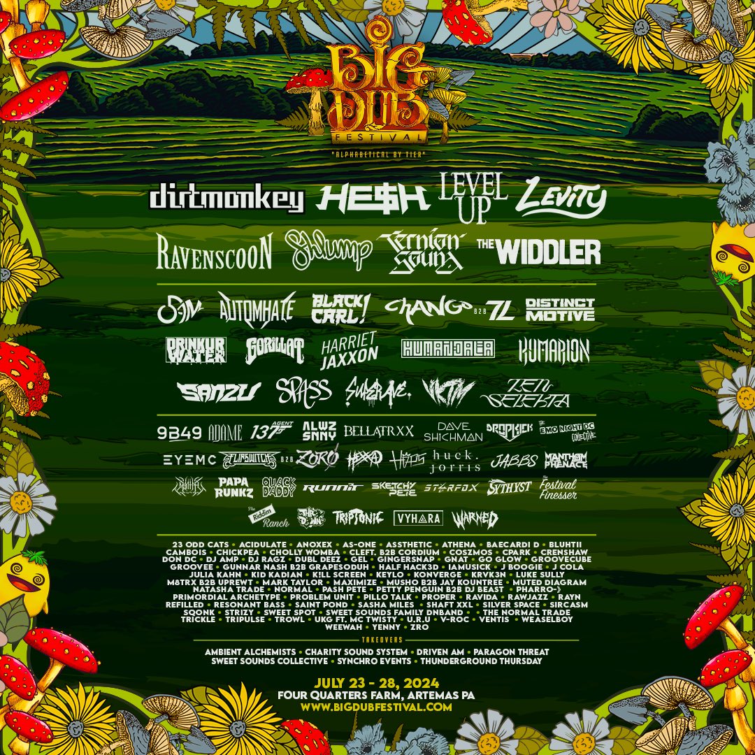 AmbientPgh's tweet image. Big Dub flyer update!! Big Dub goes Big DNB adding on Harriet Jaxxon to the lineup ❤️‍🔥🔊🔊

July 23rd-July 28th 🏕️ 

With tickets being over 50% sold don’t wait, 
use promo code “AMBIENT” at checkout to save money off your ticket! Bigdubfestival.com 

#ambientalchemists