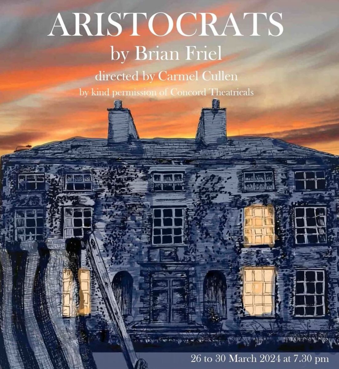 Aristocrats opens ‼️ TONIGHT ‼️ A a touching and harrowing play about the decline of a once prosperous Catholic family, inhabiting the big house ‘Ballybeg Hall’ on a hill overlooking Ballybeg, a fictional village in Donegal. 📆 26-30 Mar 🎟️Available: milltheatre.ie/events/aristoc…