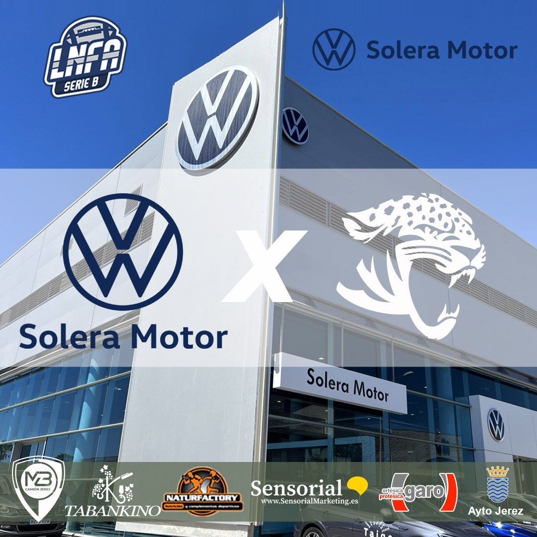 Confirmados la noticia, <a href="/SoleraMotorVW/">Solera Motor VW</a> nuevo sponsors de Jaguars para la LNFA Serie B. 

El concesionario oficial #volkswagen hace una gran labor por el deporte en nuestra provincia.

Gracias de nuevo! WE ARE JAWS 🐆🏈

#futbolamericano #deporteandaluz <a href="/FEFA_Spain/">FEFA</a> <a href="/FAFA_Andalucia/">FAFA</a>