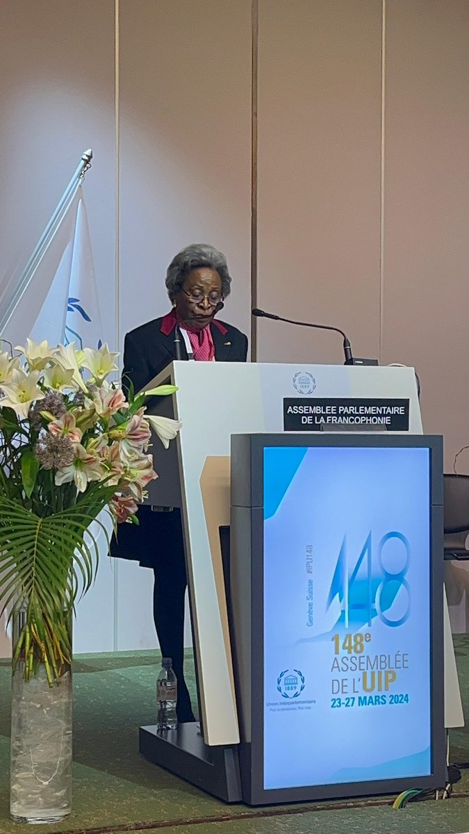 Marie-Armande Din Bell, vice-présidente du Sénat du #Cameroun 🇨🇲, a prononcé le discours officiel de l'APF à la tribune de la 148e Assemblée de l'UIP. #IPU148 #paix #diplomatie