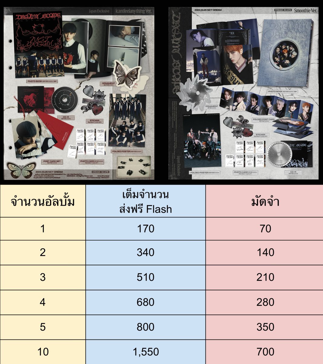 Pls.Rt.🍀 สุ่มแจก77฿

Shopee Fansign Event 🧡💛
อัลบั้ม DREAM( )SCAPE  ไม่แกะ
♡ 170฿/บั้ม ส่งฟรี Flash🚚
♡ มัดจำ 70฿
♡ สุ่มver. สั่ง2อัลบั้มคละver.
🌟 5 / 10 อัลบั้มราคาพิเศษ

🏹 สั่งซื้อ bit.ly/3TBq1Xl

#ตลาดนัดnct #ตลาดนัดnctdream
#ShopeexNCTDREAM_FansignandEvent