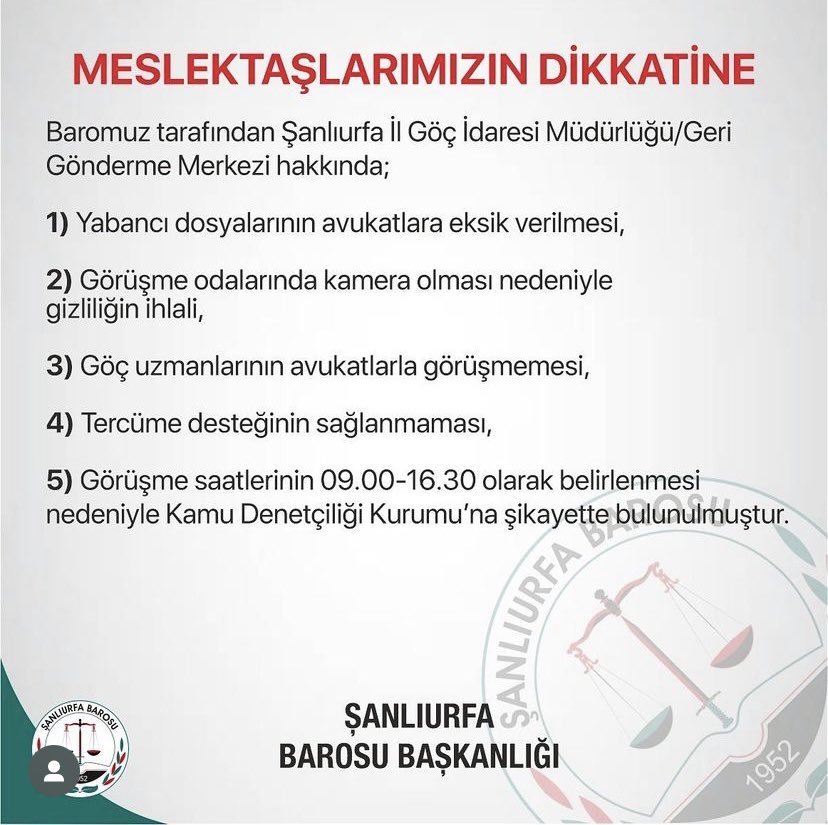 Merkezimiz tarafından hazırlanan başvuru ile Şanlıurfa İl Göç İdaresi Müdürlüğü/Geri Gönderme Merkezinde yaşanan sorunlardan ötürü tavsiye kararı talep edilmiştir.