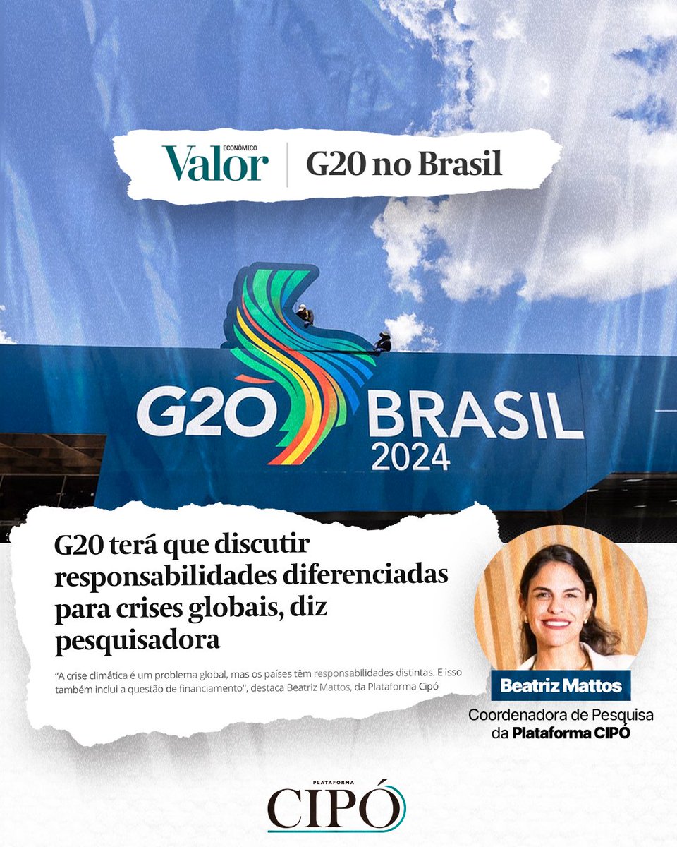 📰 CIPÓ no Valor Econômico No dia 20/03, o Valor Econômico repercutiu as falas da Coordenadora de Pesquisa da Plataforma CIPÓ, Beatriz Mattos, apresentadas durante sua participação no evento “Kick-off G20 no Brasil”.