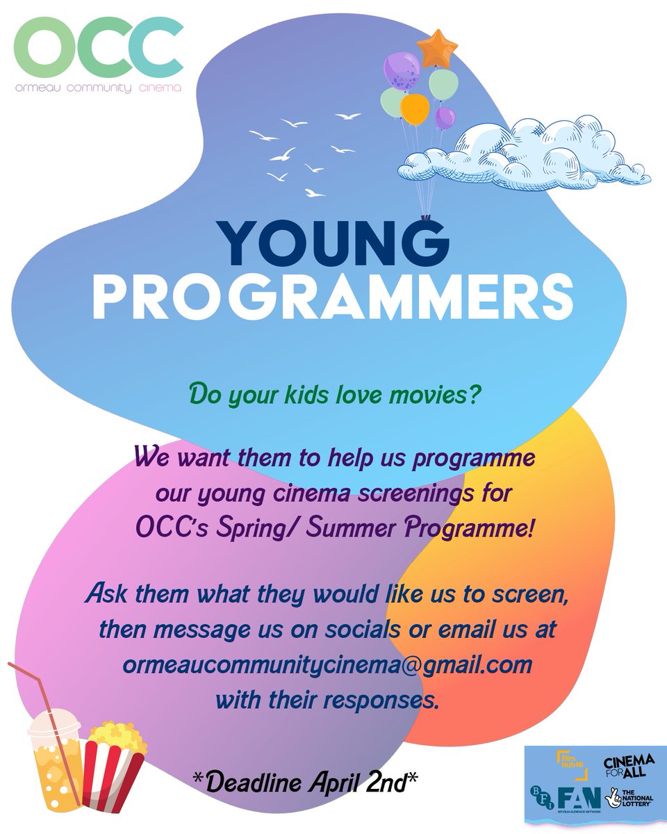 One of our new goals is for local Young People to take ownership over their screenings at OCC. To do this, we're launching a Young Programmers initiative to get the youth involved in choosing the films for our next programme! 🎬 All details below! 🎞🎥 ❕Deadline April 2nd*❗️