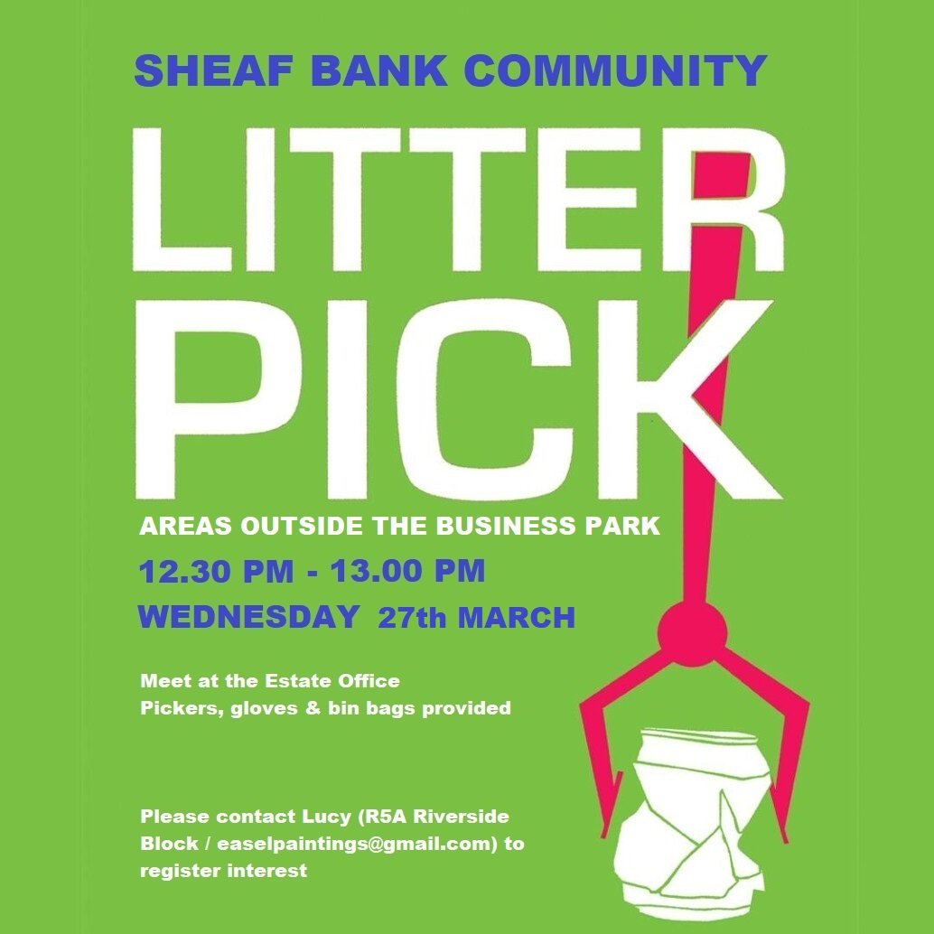 SheafBank's tweet image. Don't forget - this time tomorrow is the next litter pick! Meet at the Estate Office at 12.30pm (Wednesday). Equipment provided!
#community #sheafbank #litterpick