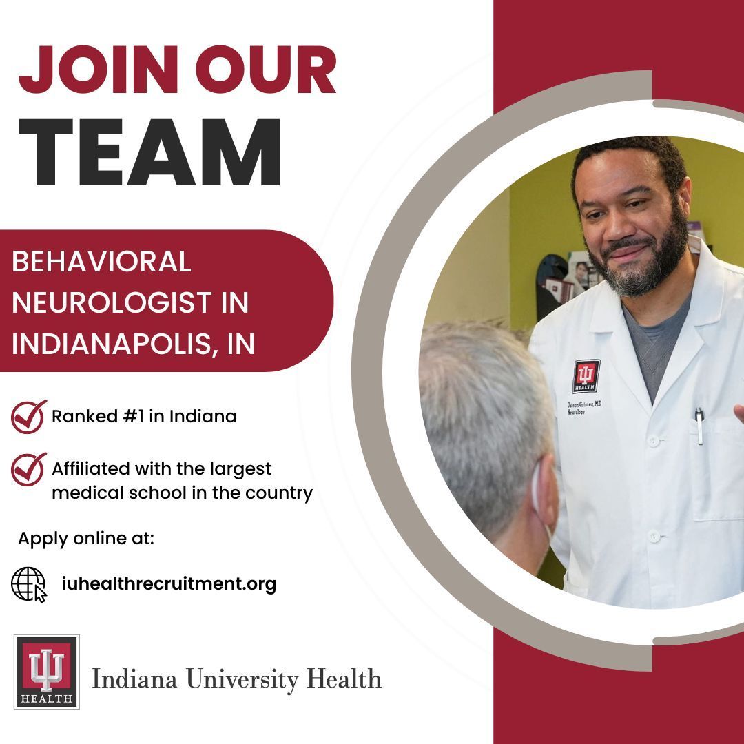 Join the dynamic team at @IU_Health and @IUMedSchool - we are looking to hire a #behavioralneurologist to practice in Indianapolis, IN: buff.ly/3x8nkEU #IUHealthphysicianjobs #neurology #neurotwitter #behavioralneurology #neuropsychiatry