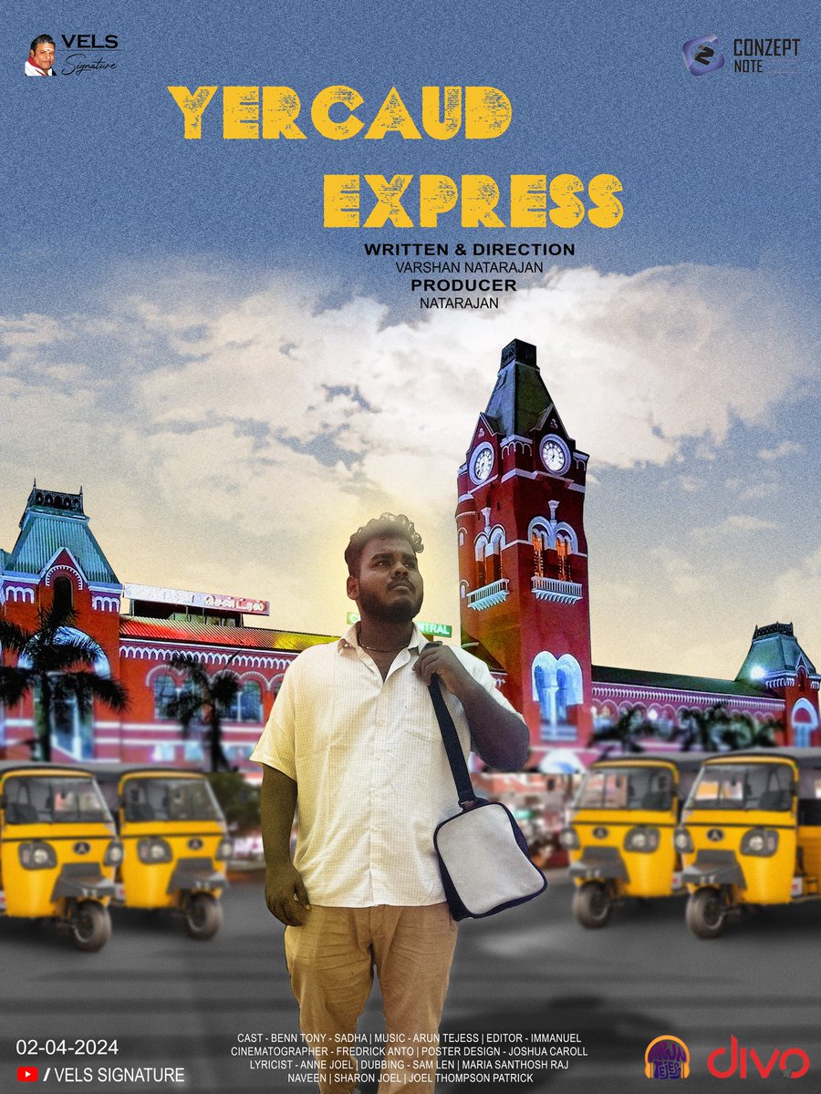 Here's the First Look poster of our @VelsSignature's short film #YercaudExpress - April 2nd release. Written & Directed by @varshan23_ 🎬 @ArunTejess @BennTony2 @ConzeptNoteOff @divomovies