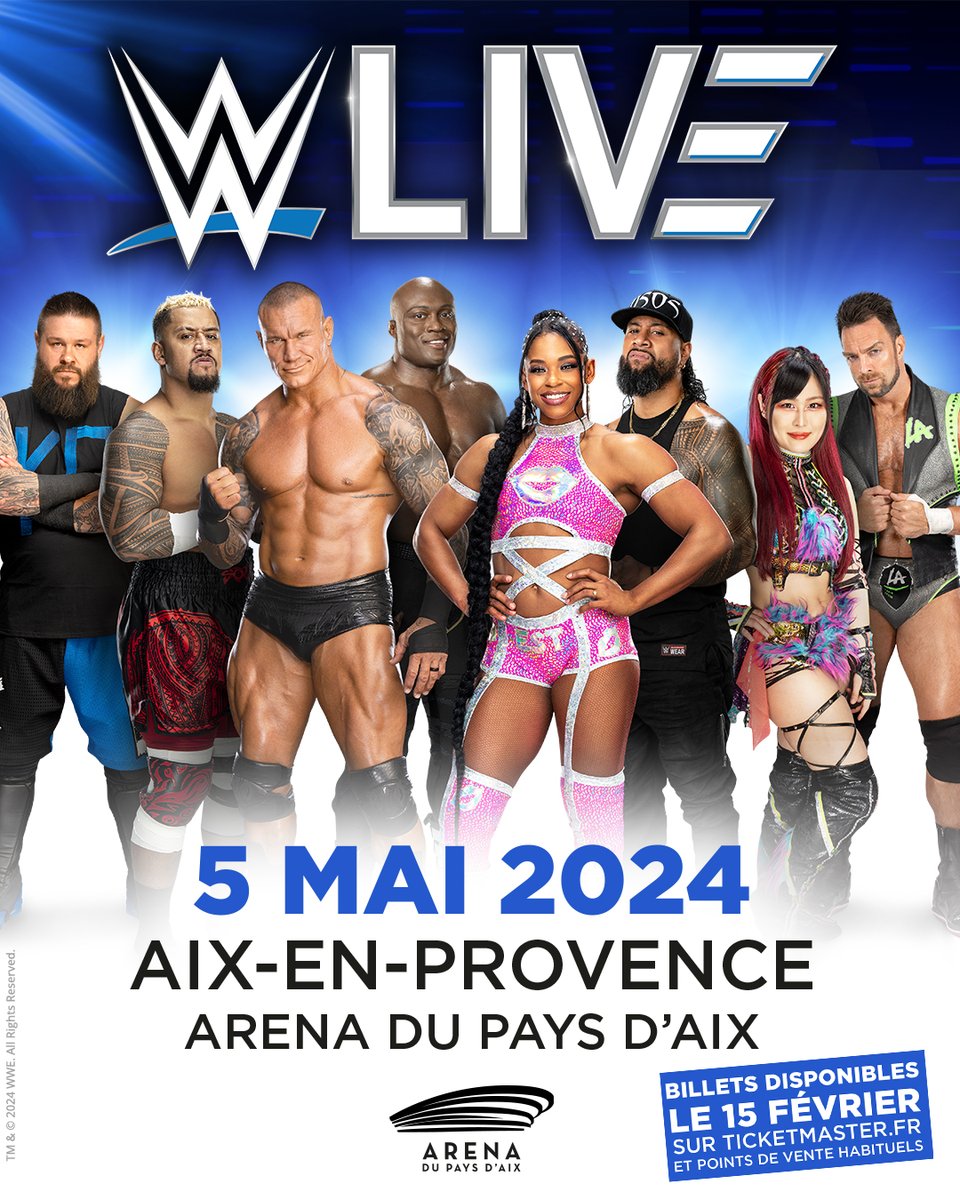 Plus qu'un mois avant que 𝐖𝐖𝐄 𝐋𝐈𝐕𝐄, l'event catch de l'année, prenne place à l'Arena du Pays d'Aix 🤼 Les dernières places vous attendent 😉 🏟️ Dimanche 5 mai 2024 à l'Arena du Pays d'Aix. 🎟️ bit.ly/AIX-WWE24