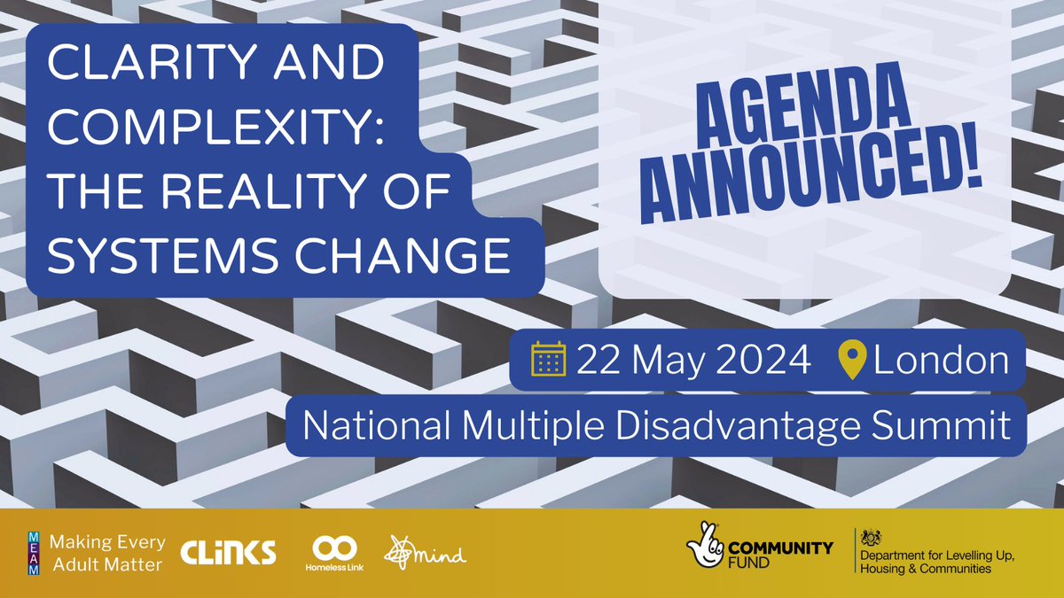 We're very excited to release the agenda for the #MDSummit24 exploring the complex reality of transforming systems for people facing #MultipleDisadvantage. Read the agenda &amp; register: bit.ly/3Sw2bNa 1/7