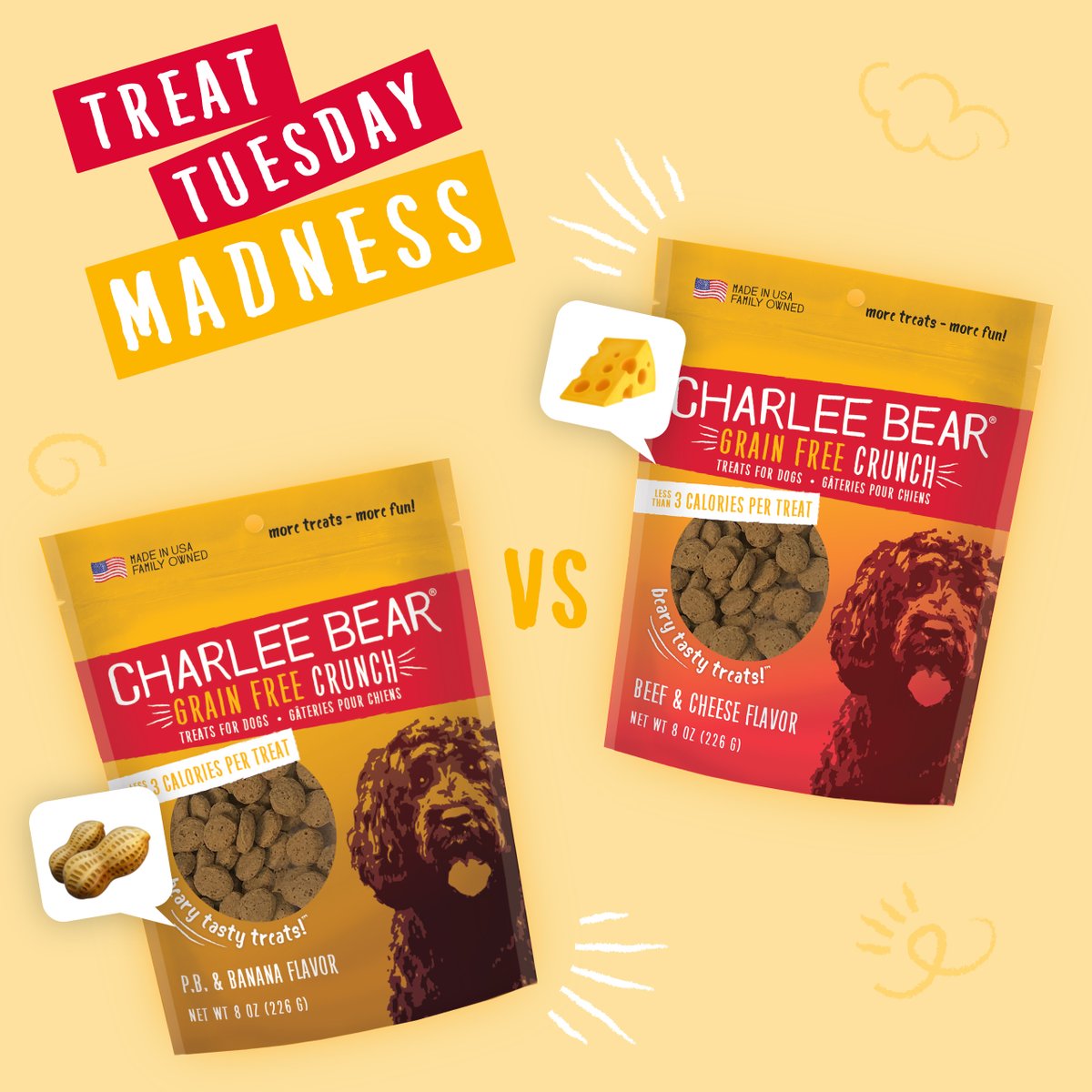 charleebeartrts's tweet photo. ✨Win a bag of treats for Treat Tuesday Madness!✨

Choose your flavor: 
Beef &amp; Cheese 🥩🧀
PB &amp; Banana 🥜🍌

RT, like and tag a friend for extra entries! #wintreats #doglovers #giveaway https://t.co/1Fjuq01iIC