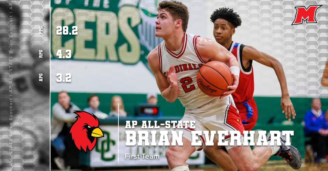 Congratulations to Cardinal Mooney Senior Brian Everhart who has been selected 1st Team All State by the Associated Press for his efforts on the basketball court this past season. mlive.com/highschoolspor…