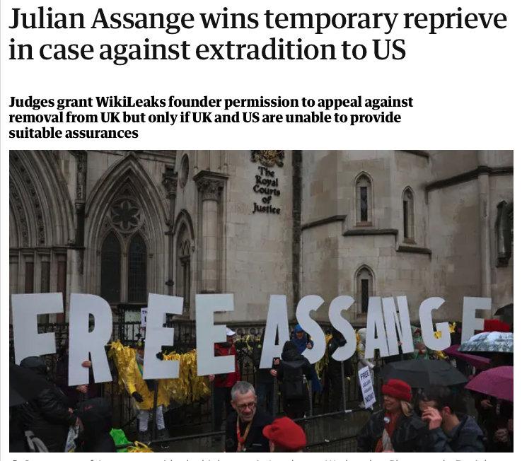 No, Guardian. Julian Assange didn't win any kind of 'reprieve' today – and to suggest otherwise is perverse. Five years on, he is still caged in a high-security prison, convicted of nothing. The UK judiciary is still rubber-stamping his show trial. British judges are still…