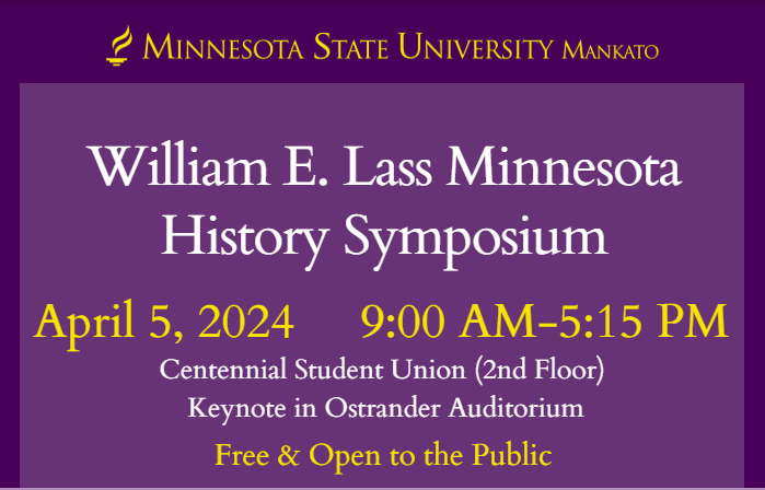 MwHWG's tweet photo. Forwarding from our friends @MNSUHistory: a FREE and open-to-public event @MNSUMankato on #Minnesota #history on April 5.

Please see the attached flyer for more details.
@MPR @MPRnews @MinnPost @mnhs @HistoryEdMNHS @StarTribune @PioneerPress @PB_News @tpt @tptAlmanac https://t.co/QsRufSFunV