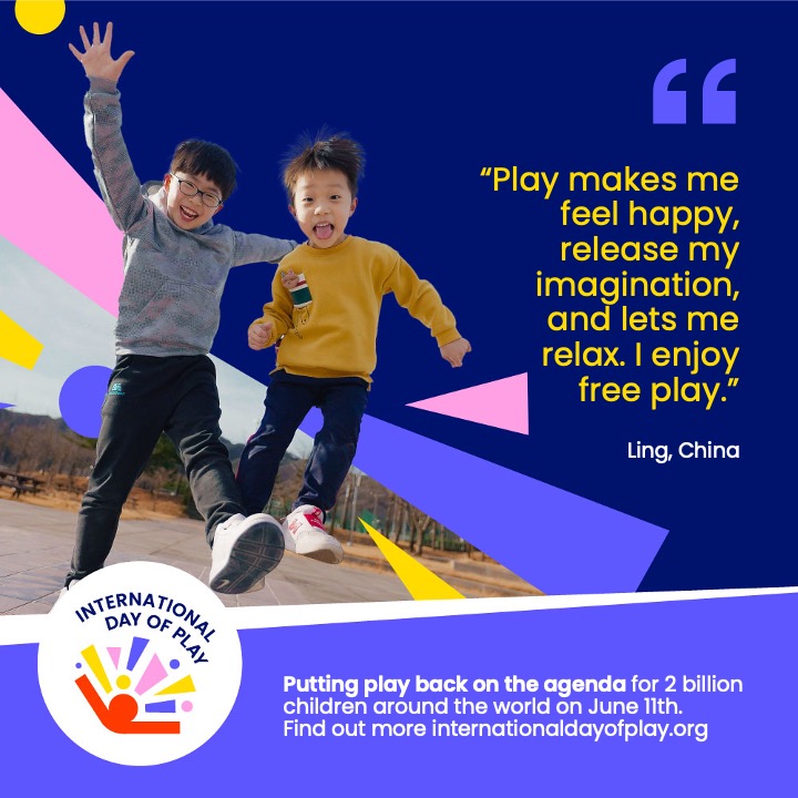 We are so excited that the UN General Assembly has officially endorsed June 11th as an annual #InternationalDayOfPlay! Congratulations to the @LegoGroup and @LegoFoundation as well as all our partners in the campaign to put play back on the agenda. #playeveryday