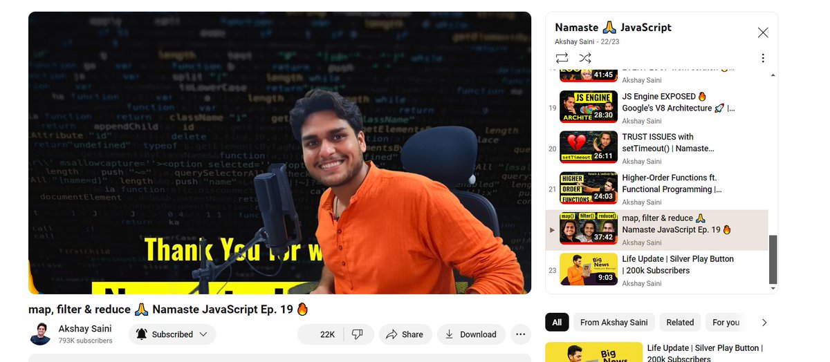 nitintwts's tweet image. Just wrapped up Season 1 🚀 of #NamasteJavaScript 🔥 with @akshaymarch7 ! It's been an enriching journey, learning heaps from his effective teaching style and enjoyable sessions. Every episode was a delight! Now eagerly diving into Season 2. Highly recommend prowess. #javascript