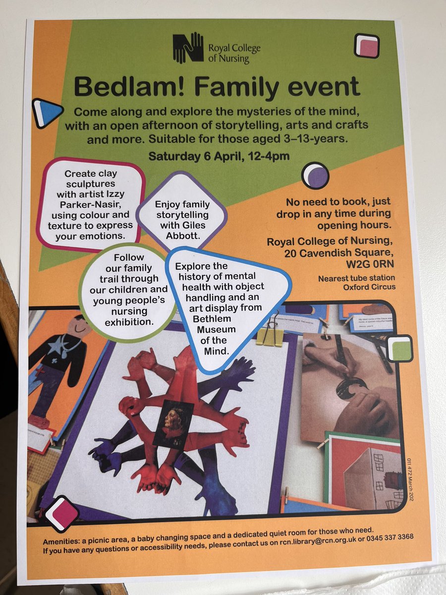👏🏼@bethlemmuseum this #FamilyFun event 6th April 12-4 @theRCN @RCNLibraries London HQ looks 👍🏽 @MaudsleyDoN @RCNMHForum #MentalHealthMatters