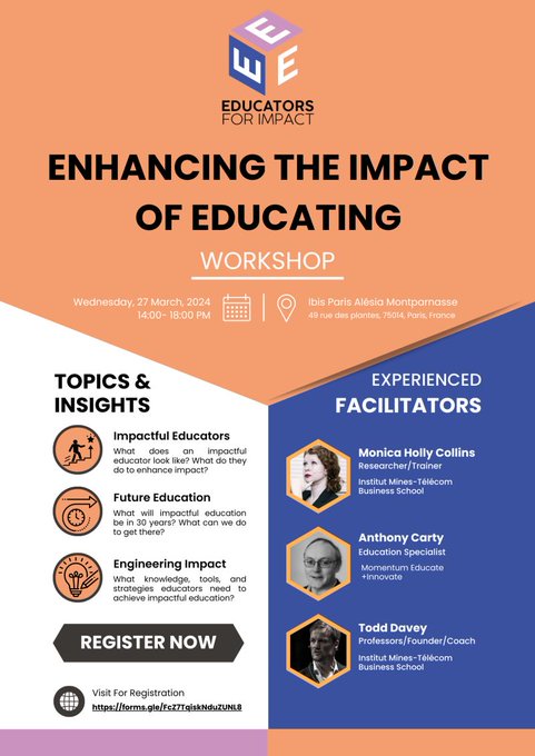 You can now join @Educator4Impact for the 'Enhancing the Impact of Educating' workshop online! 🎓📜All participants will get certificate of attendance! 📅 Date: March 27, 2024 🕑 14:00 – 18:00 CET 💻Zoom link: bit.ly/3TPB6p4 #EducationForChange #InnovationInEducation