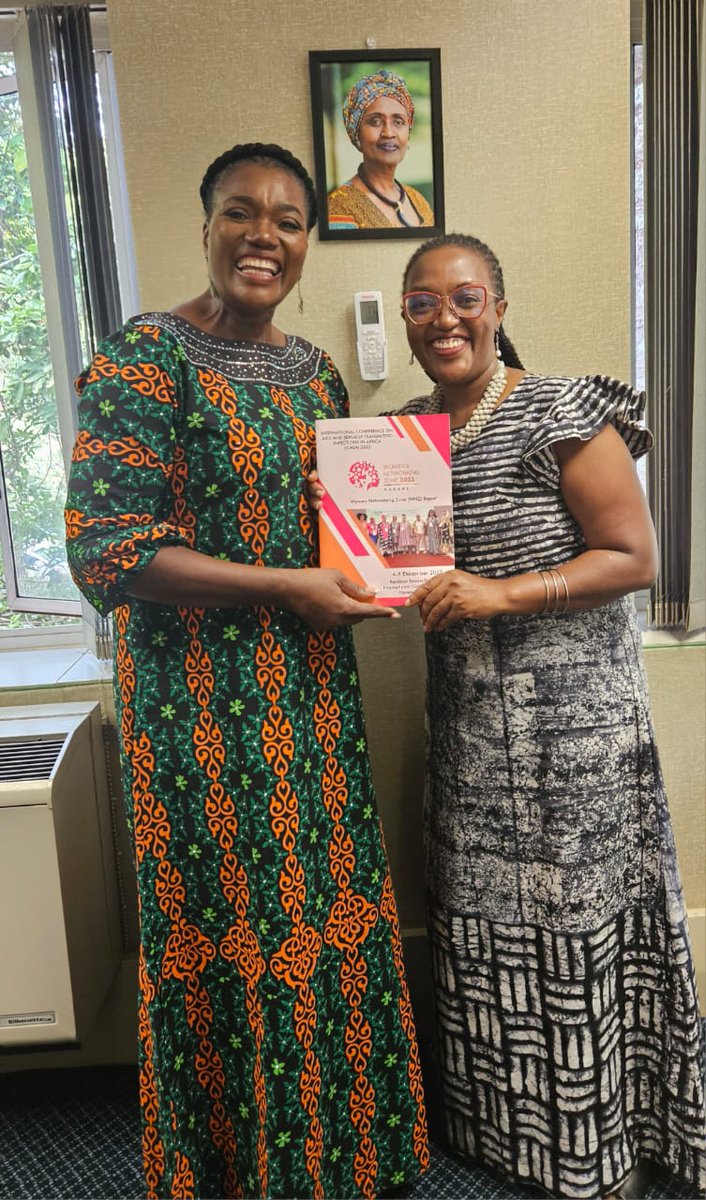 Director of National Network of Women Living with HIV Tendai Westerhoff officially handing over the Women's Networking Zone ICASA2023 report to @UNAIDS_ZIM Country Director Jane KALWEO.