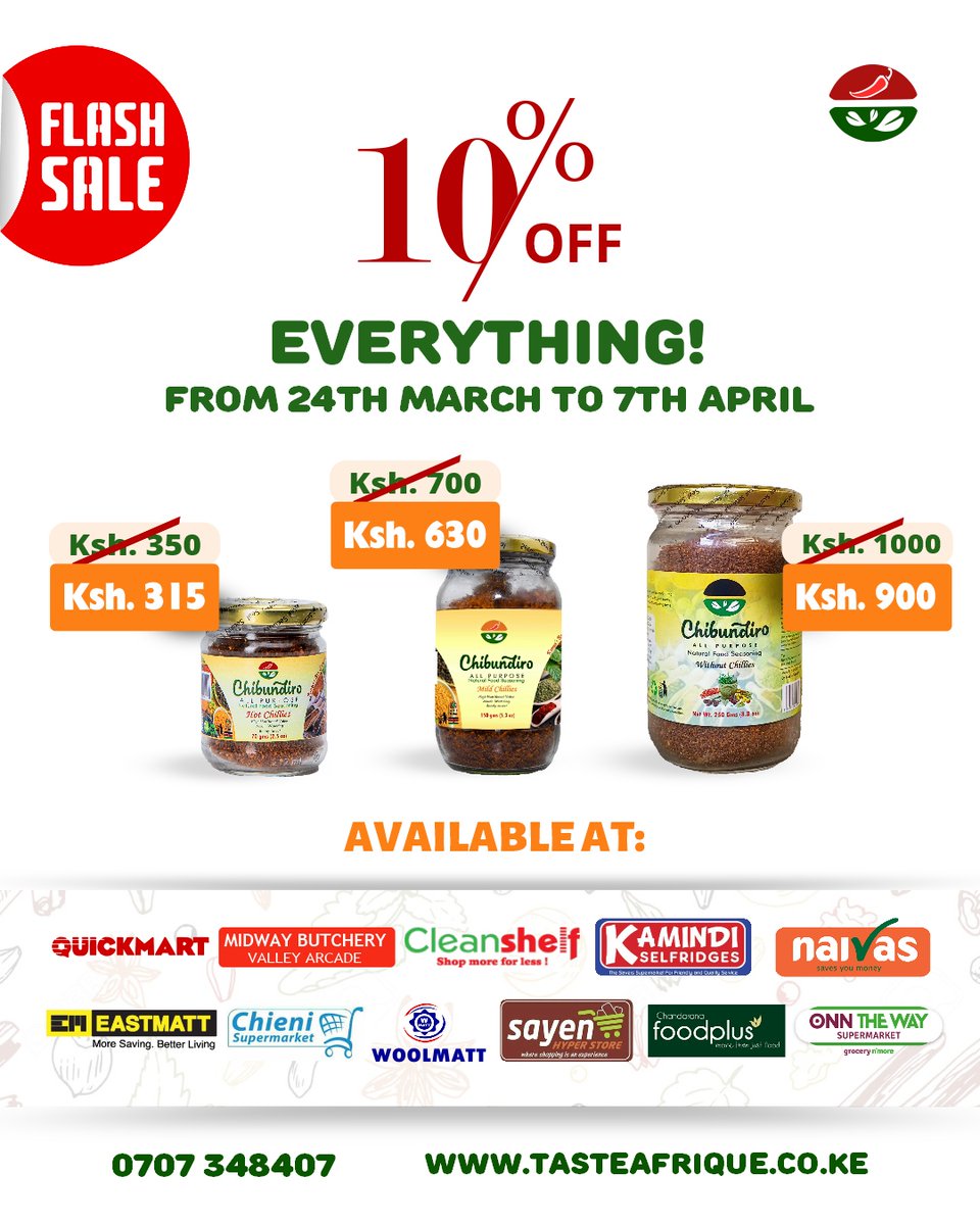 📢TUMELETA DEAL KARIBU NA WEWE! Visit any supermarket close to you and get 10% OFF any Chibundiro or Siri jar 🏷️💥 
#sirinichibundiro #SALE