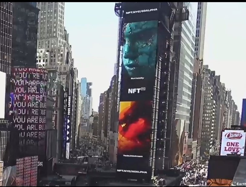 Surreocity's tweet photo. My work has been exhibited in New York Times Square for 3 days! ❤️

A big thank you to @gulbakanozge for capturing my art through her video and  @NFT_NYC for making our dream come true 😍🫶

#NFTNYC2024 #NFT #Conference #NYC https://t.co/rDap3YdVq2