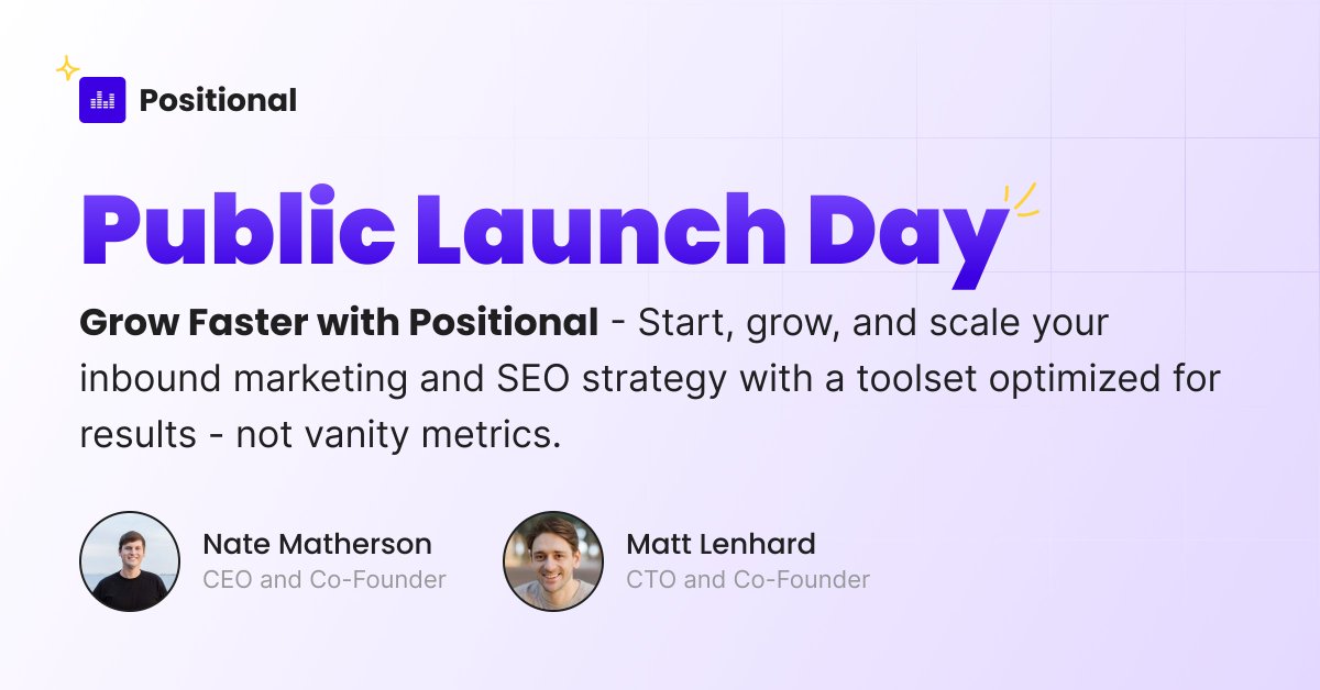 We made it! Today is <a href="/GoPositional/">Positional</a>'s public launch day! Go sign-up! 📈

But in all seriousness, getting here has been a long road. We did a very hard pivot into Positional 13 months ago. We had spent two years building something that people didn’t want, and we decided to return