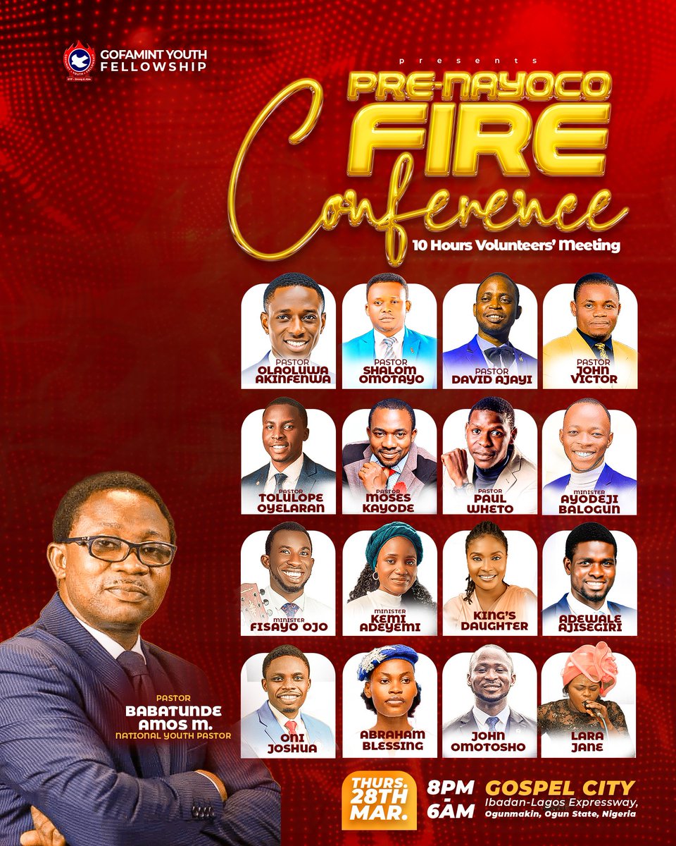 Where will you rather be? Start your NAYOCO experience with an unaltered moment of intense prayer and worship with the Holy Ghost. The PRE-NAYOCO FIRE CONFERENCE is designed to set our altar right and position us for all that God is set to do. #NAYOCO #kingsandpriests #GOFAMINT